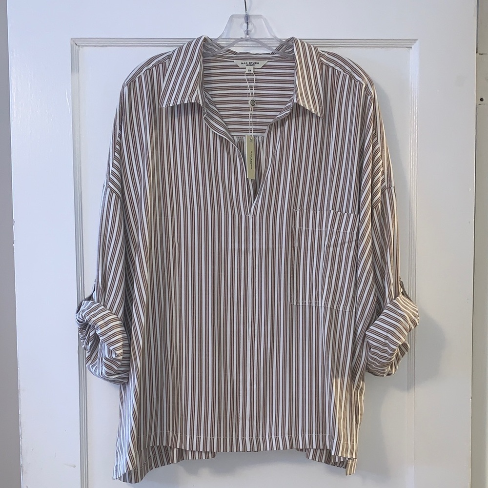 Max Studio London Brown and White Striped Shirt NWT